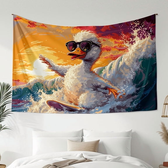 Modern Simple Style Tapestry, Funny Duck Surfing Wall Hanging Tapestry, Bedroom Living Room Dormitory Decoration, Home Decoration