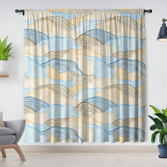 Modern Simple Style Window Curtains, Line Mountain Print Window Curtains, Blackout Curtains, Room Bedroom Decoration (Grommets)