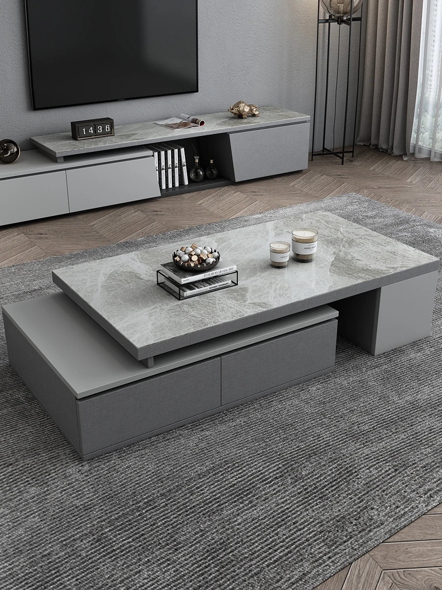 Modern Simple Telescopic Rock Panel TV Combination Italian Tea Table Floor Set