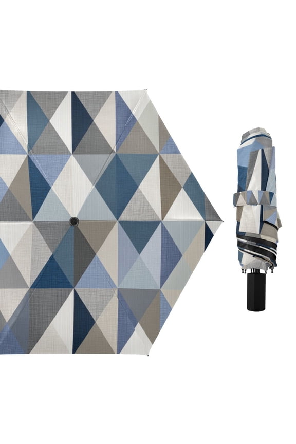 Modern Simple Triangles All Weather Umbrella Triple Folding Parasol 6 Ribs UV Protection Portable