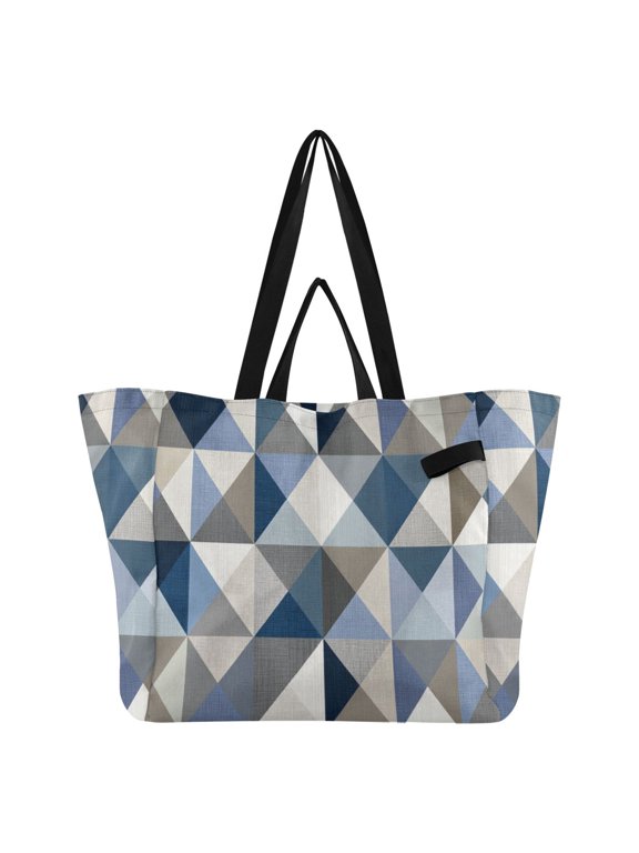 Modern Simple Triangles Foldable Canvas Tote Bags Reusable Grocery Bags Laundry Bags Beach Bag 32L