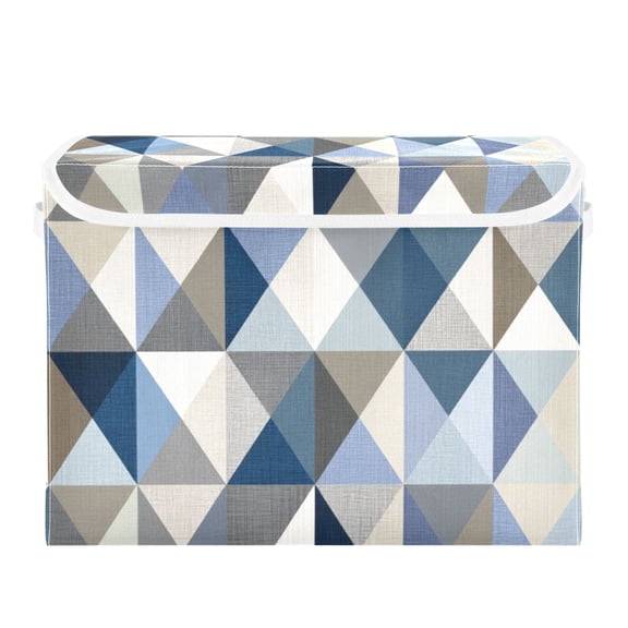 Modern Simple Triangles Foldable Storage Bin with Lid and Handle Collapsible Storage Box 16.5 x 12.6 x 11.8 inches