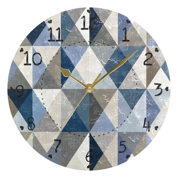 Modern Simple Triangles Round Wall Clock Silent Analog Battery Operated Gold Pointer Home Decor 9.84" Diameter