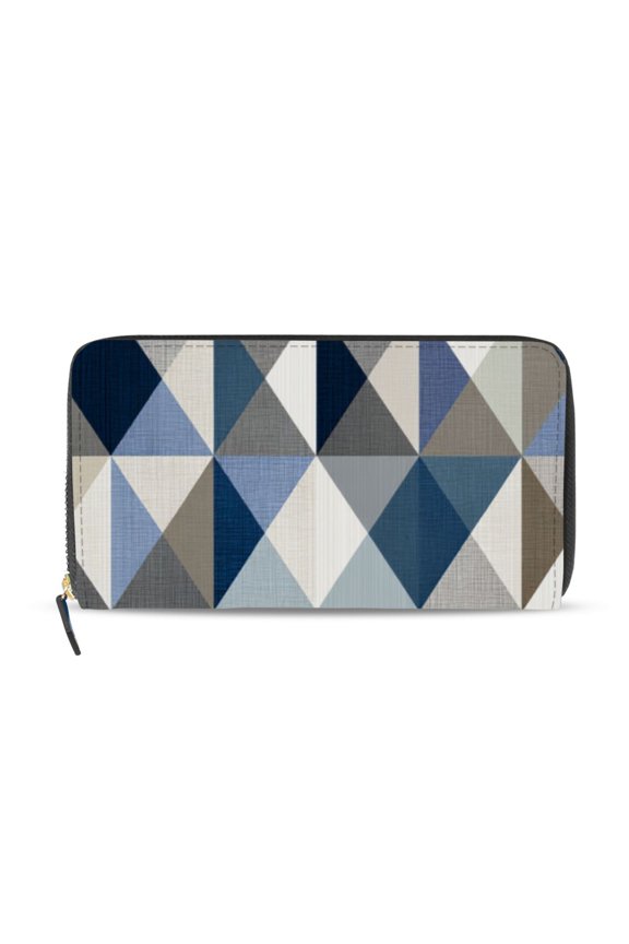Modern Simple Triangles Women's Long Zipper Wallet Bifold Clutch Purse PU Leather Card Cases