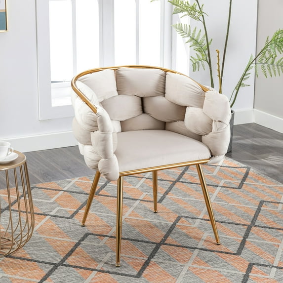 Modern Simple Velvet Chair For Bedroom, Cozy Experience - Beige Stylish Seating