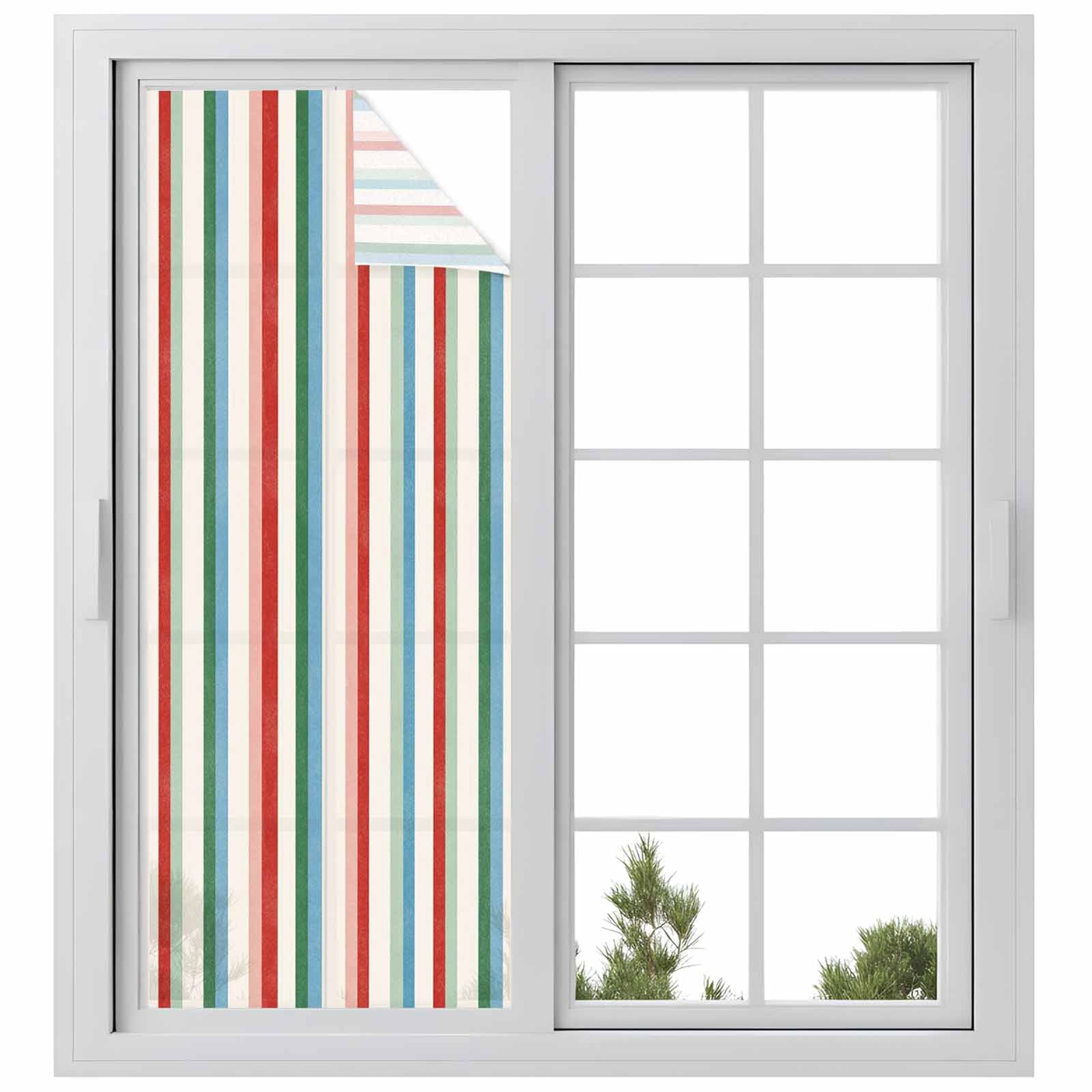 Modern Simple Window Privacy Film, Colorful Stripes Abstract Artistic Watercolor Geometric Frosted Glass Window Clings Static Cling UV Heat Blocking Reusable Door Sticker for Bathroom 23.6 x 59 Inch