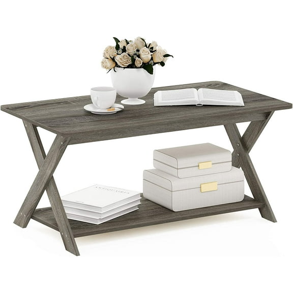 Modern Simplistic Criss-Crossed Coffee Table, 35.4 in x 19.6 in x 16 in, French Oak Grey