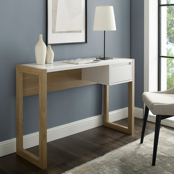 Modern Single Fluted Drawer English Oak Writing Desk by Walker Edison