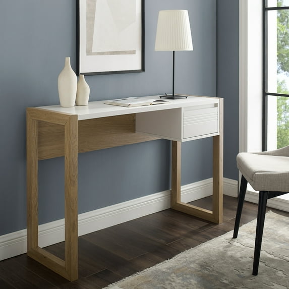 Modern Single Fluted Drawer English Oak Writing Desk by Walker Edison