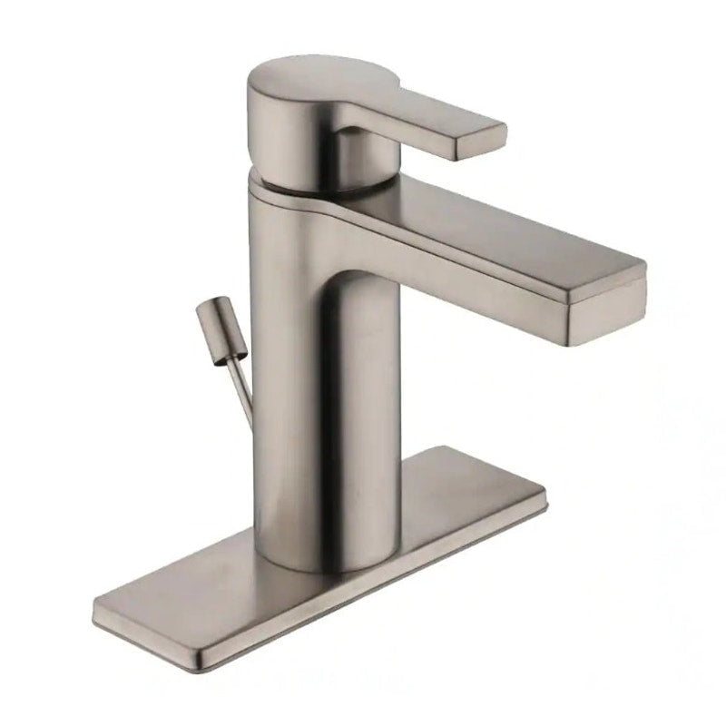 Modern Contemporary Single Hole & Handle Low-Arc Bathroom Faucet, Brushed Nickel