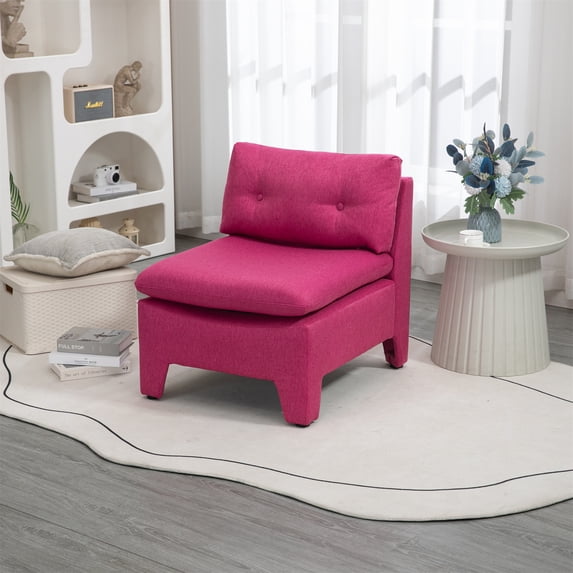 Modern Single Lazy Chair With Movable Backrest Pillow Solid Wood Legs Cushioned Deep Seat Single Sofa Chair For Living Room