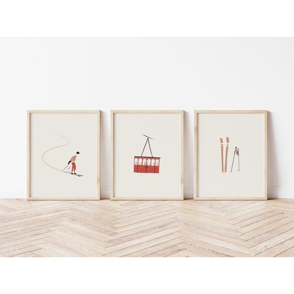 Modern Skiing Poster Set Triptych Winter Sports Art Prints Set 3