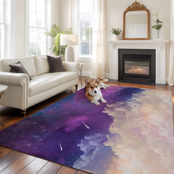 Modern Sky Area Rugs 5x7 ft Meteor Purple and White Washable Rug Non Slip Indoor Carpet Absorbent Floor Mat for Living Room Bedroom Dining Room