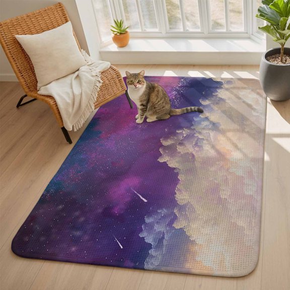 Modern Sky Area Rugs for Living Room 5x6, Meteor Purple and White Washable Area Rug with Non Slip Backing, Stain Resist Linen Carpet for Bedroom, Dining Room, Entryway, Entrance