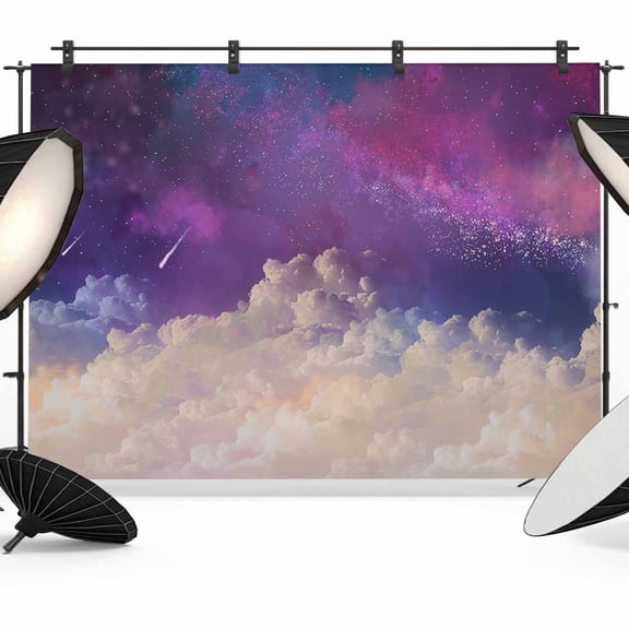Modern Sky Backdrop for Photography, Meteor Purple and White Photo Backdrop Portrait Background Party Banner Photo Backgrounds for Studio Booth Props, 7x5ft