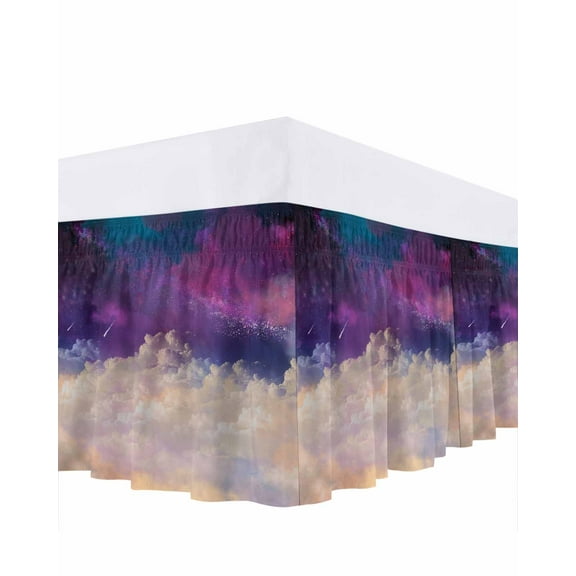 Modern Sky Bed Skirt Queen Size 16" Drop Meteor Purple and White Ruffled Wrap Around Bed Skirts Adjustable Elastic Bedskirt Dust Ruffle for Queen Size Bed