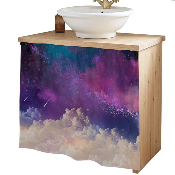 Modern Sky Cabinet Curtains Meteor Purple and White Sink Skirt Privacy Short Cabinet Curtain for Kitchen Bathroom Self Adhesive Waterproof Under Sink Curtain 35" W x 35" L