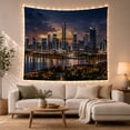 thumbnail image 1 of Modern Skyline at Dusk with Water Reflections Dramatic Minimalist for Urban Art Lovers Cityscape Wall Decor Housewarming Gift Tapestry Wall Hanging for Bedroom and Living Room, 1 of 7