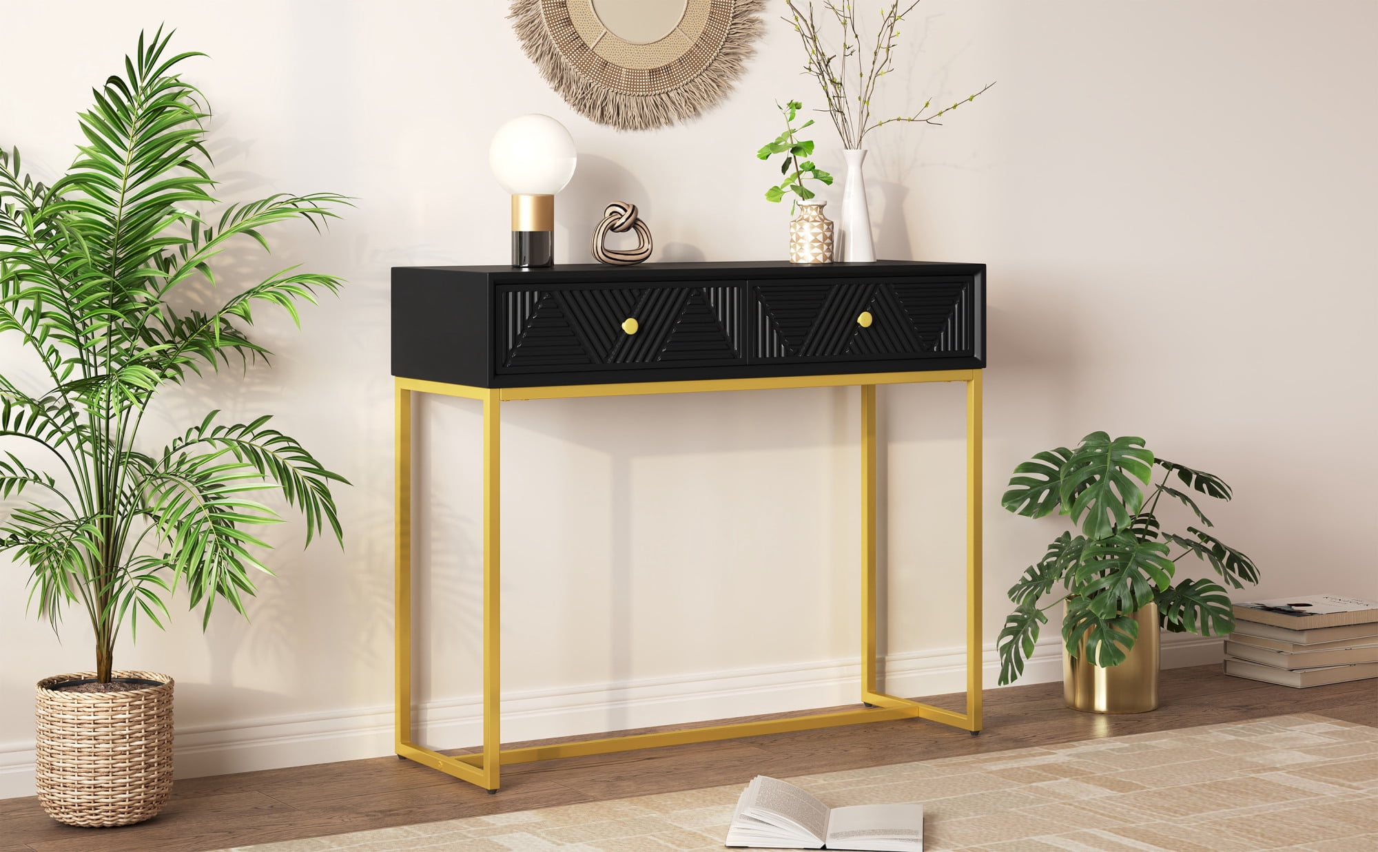 Modern Sleek Console Table with Two Drawers, Storage Cabinet with ...