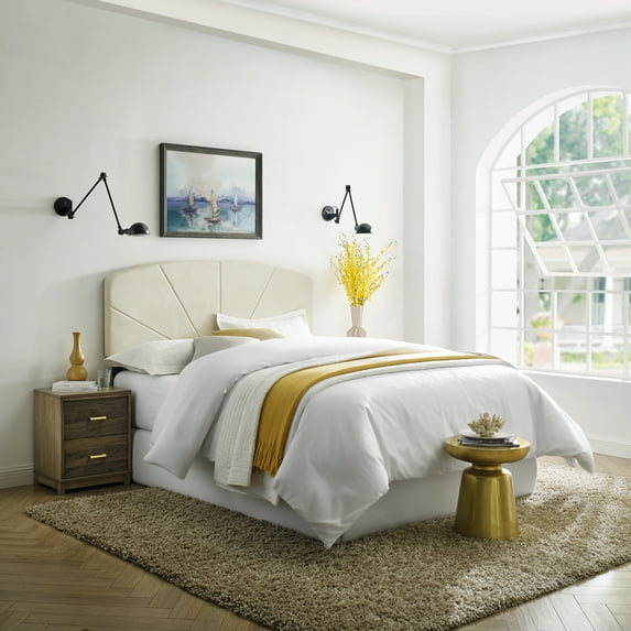 Modern Sleep Brampton Starburst Upholstered Wood Headboard, Beige and Queen