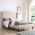 thumbnail image 1 of DeCoro Brighton Upholstered Platform Bed | Headboard and Wood Frame with Wood Slat Support | Linen, Queen, 1 of 10