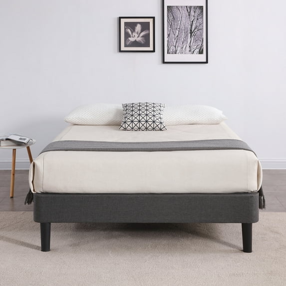 DeCoro Claridge Upholstered Platform Bed | Metal Frame with Wood Slat Support | Grey, Twin XL