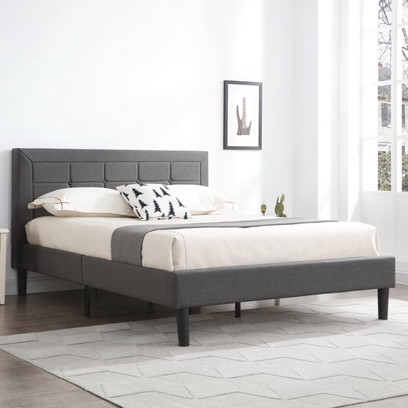 Modern Sleep Hampton Square Upholstered Platform Bed Frame, King, Grey
