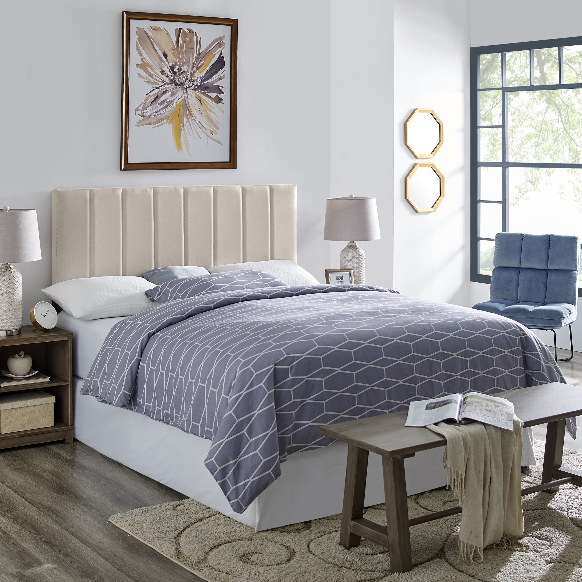 Modern Sleep Sabine Tufted Upholstered Headboard, Beige and Queen