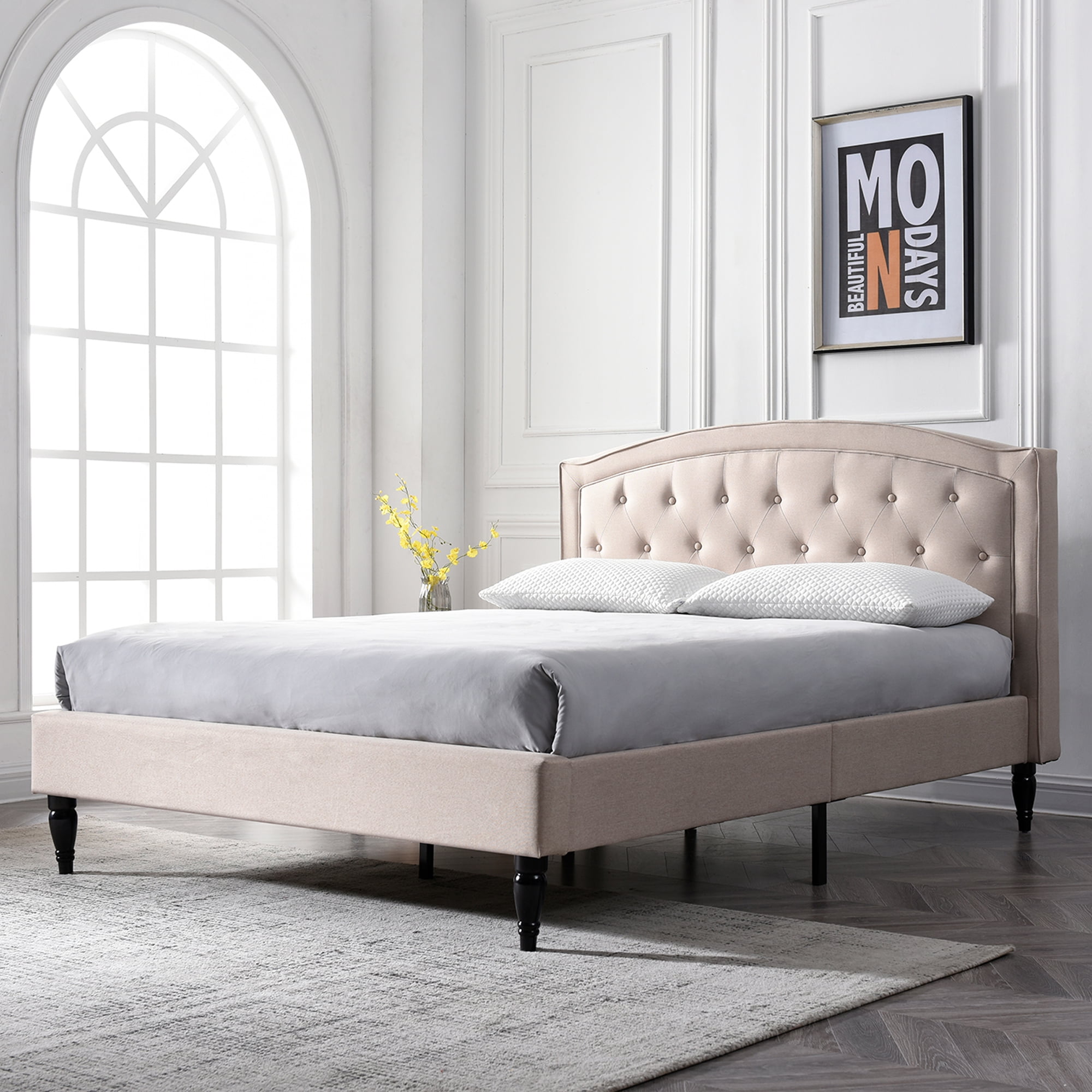 Modern sleep wellesley upholstered platform bed headboard and metal frame with wood slat support deals
