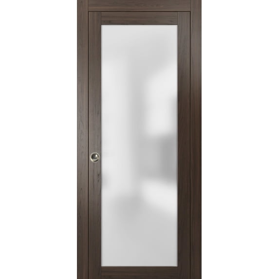 Modern Sliding Pocket Door 30 x 80 inches | Planum 2102 Chocolate Ash | Pocket Frame Trims Pulls Track Hardware Set | Solid Wood Interior Slide Closet Door |
