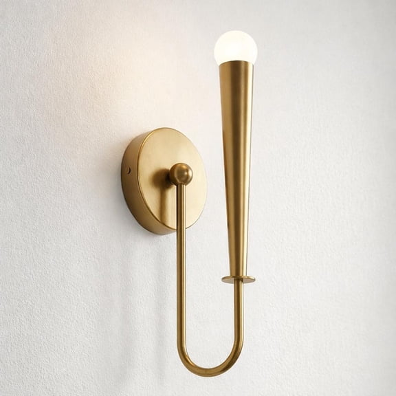 Modern Slim Cone Brushed Brass Plug-In Wall Sconce Modern Ambient Wall Sconce