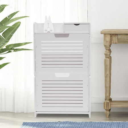 Modern Slim Shoe Storage Cabinet Rack, Narrow Plastic Shoe Cabinet, Entryway Shoe Storage Organiser Rack with Flip Drawers White 18.1"x6.7"x31.7"