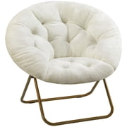 Comfy Saucer Chair, Folding Cozy Faux Fur Accent Seat with Thick Padded and Metal Frame, Single Leisure Chair for Living Room Bedroom, White