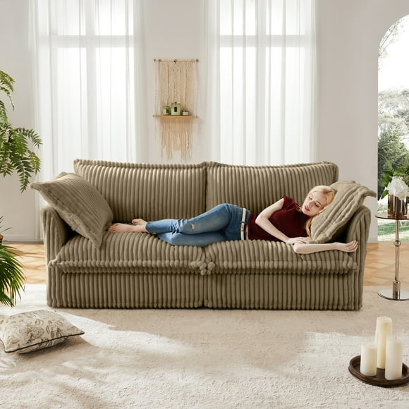 Modern Slipcovered 2-Seat Sofa Couches for Living Room, 2 Seater Sofa, Corduroy Deep Seat Sofa with Upholstered Cushion&Detachable Cover, Comfy Sofa Couch for Small Space, Apartment, Camel Corduroy