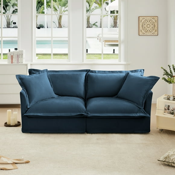 Modern Slipcovered 2-Seat Sofa Couches for Living Room, 2 Seater Sofa, Plain Chenille Deep Seat Sofa with Upholstered Cushion&Detachable Cover, Comfy Sofa Couch for Small Space, Apartment, Blue