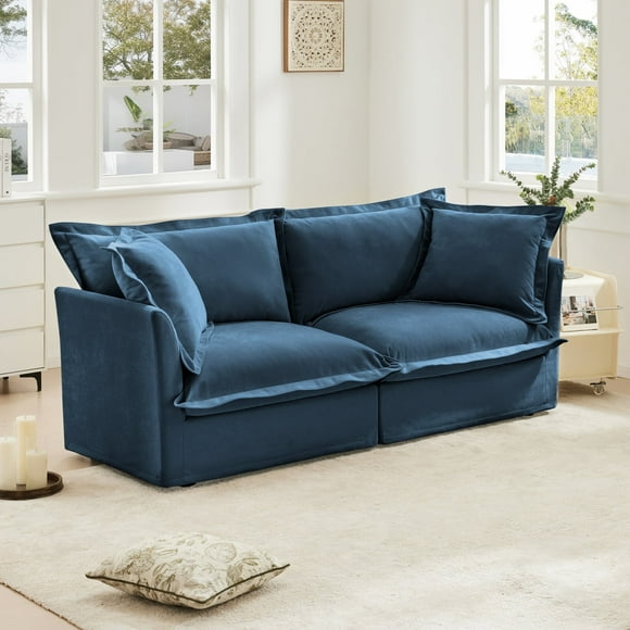 Modern Slipcovered 2-Seat Sofa Couches for Living Room, 2 Seater Sofa, Plain Chenille Deep Seat Sofa with Upholstered Cushion&Detachable Cover, Comfy Sofa Couch for Small Space, Apartment, Blue61568