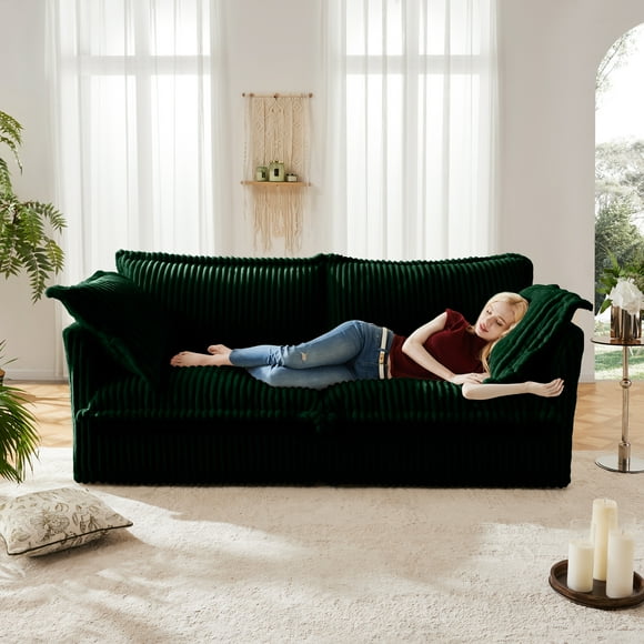 Modern Slipcovered 2-Seater Sofa Couch, Deep Seat Corduroy Upholstered Loveseat with Cushions and Removable Covers, Comfy Small Space Sofa for Living Room, Apartment, Green