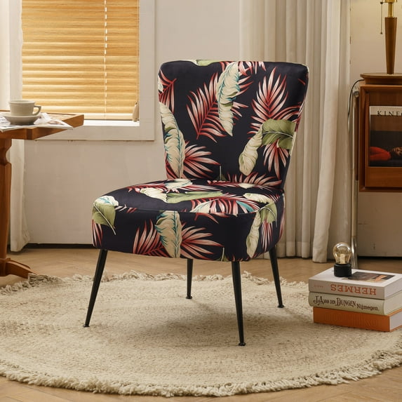 Accent Chair with Metal Legs, Modern Armless Slipper Chair, Button-Tufted Decorative Sitting Chair, Corner Side Chair for Living Room Bedroom Office, Flower