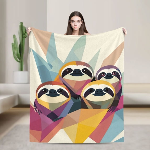 Modern Sloth Blanket Geometric Sloth Pattern Abstract Modern Art Soft Warm Fleece Throw Couch Sofa Gift 50x40