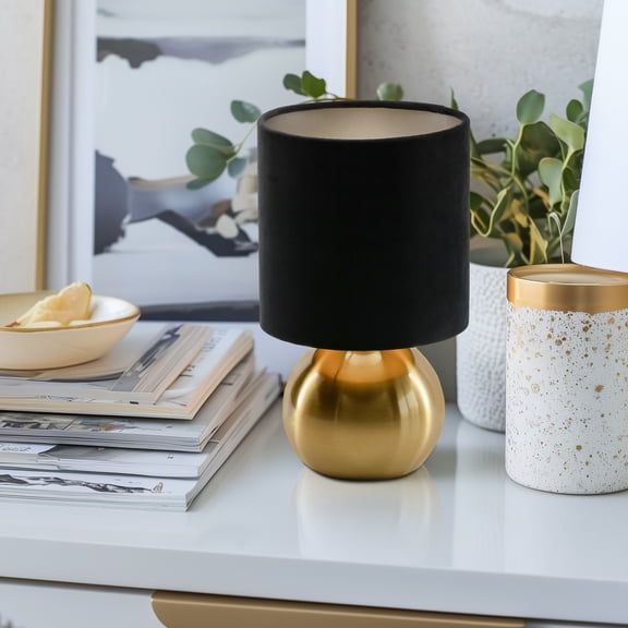 Modern Small Bedside Ambient Table Lamp Use E12 Bulb With Black Fabric LampShade for Bedroom, Living Room
