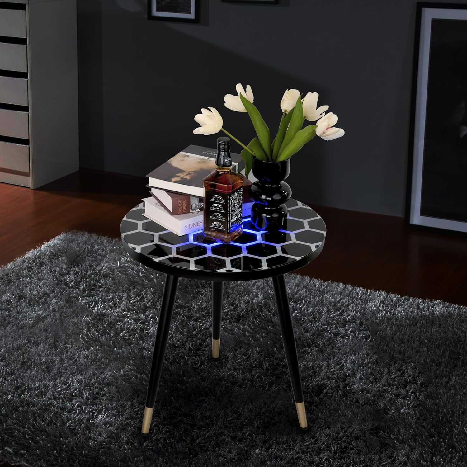 Led End Table Cool Futuristic Funky Coffee Table Small Bed Side Table Unique Little Accent Table for Living Room Bedroom Gaming Room Bar