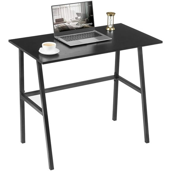 Modern Small Computer Desk for Small Space Solutions, Metal Frame in Black