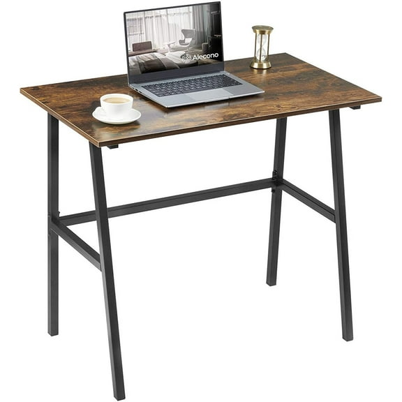 Modern Small Computer Desk for Small Space Solutions, Metal Frame in Rustic Brown