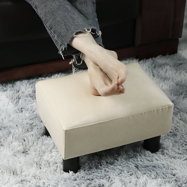 Modern Small Faux PU Leather Footstool Ottoman Footrest Stool Seat Chair Foot Stool,Ivory