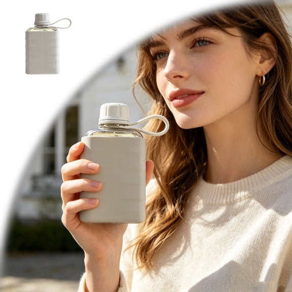 Modern Small Flask with Silicone Sleeve Small Portable Travel Liquor Flask Clear Water Bottle, Pocket Drinking Flask for Outdoor