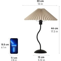Modern Small Pleated Table Lamp with Beige Shade, Black Base, E12 Bulb Included for Bedroom Office Decor
