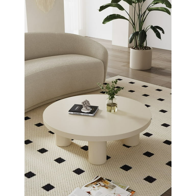 Modern Small Round Low Table Creamy White Coffee Table for Indoor