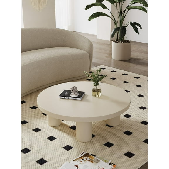 Modern Small Round Low Table Creamy White Coffee Table for Indoor Decor