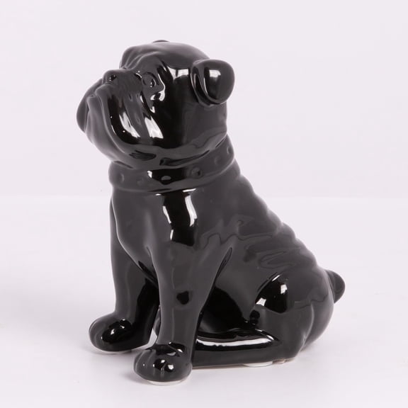 Modern Small Sitting Dog, Unique Gloss Black Finish British Bulldog Figurines, Handcrafted Decorative Sculpture for Home, Garden, Office: 7.00"x4.25"x8.00"H
