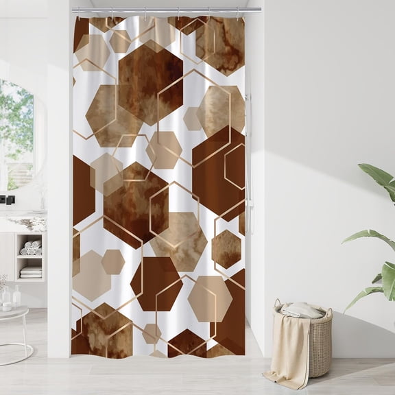 Modern Small Stall Shower Curtain for Bathroom, Brown Geometric Art Decor Waterproof Bath Curtain, Fabric Shower Curtain Sets for Home Decor, 36" W x 72" L Inch